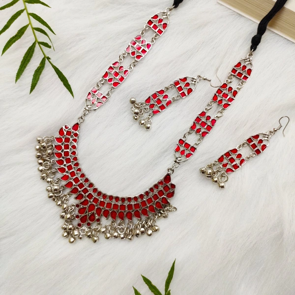 Afgan Look Long Necklace  - Red 