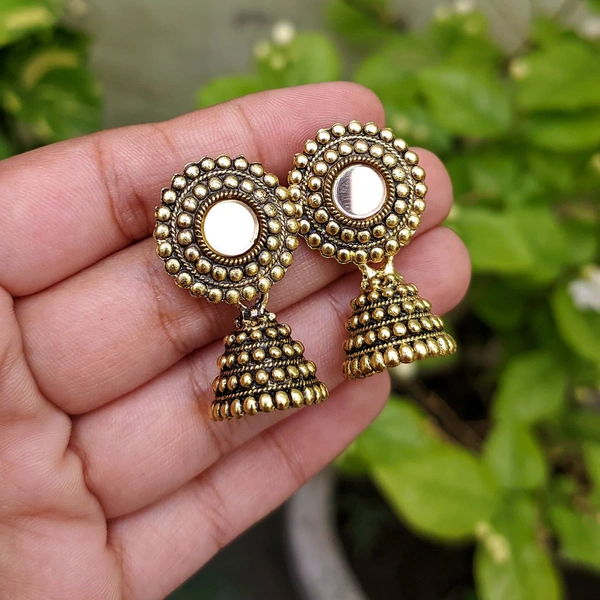 Golden Tiny Jhumki With Mirror 