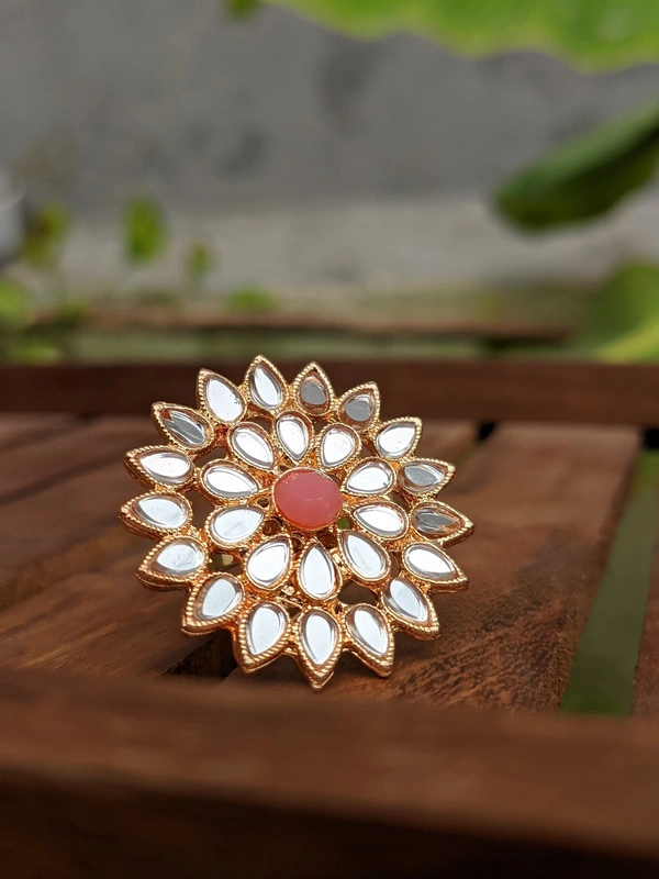 Sheesha Kundan Ring  - Coral