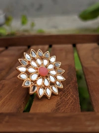 Sheesha Kundan Ring  - Coral