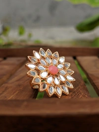 Sheesha Kundan Ring  - Coral