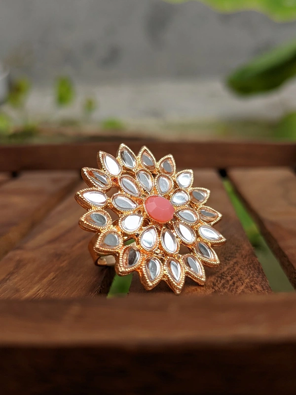 Sheesha Kundan Ring  - Coral