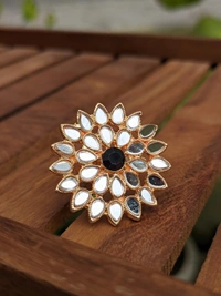 Sheesha Kundan Ring  - Black 