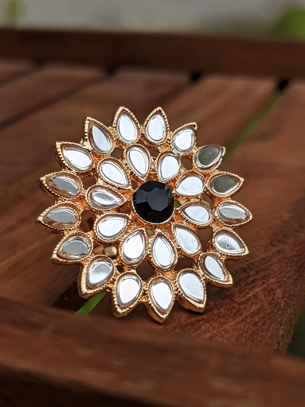 Sheesha Kundan Ring  - Black 