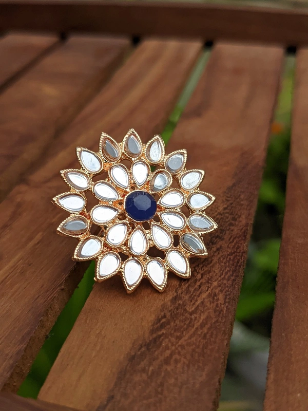 Sheesha Kundan Ring  - Blue 