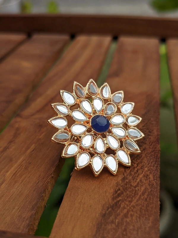 Sheesha Kundan Ring  - Blue 