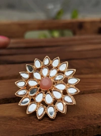Sheesha Kundan Ring  - Peach 