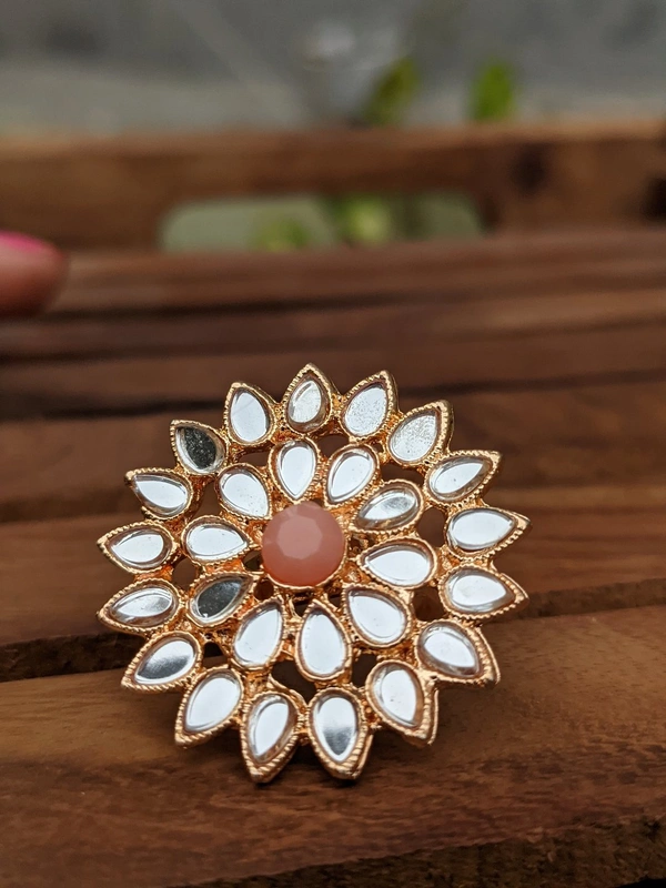Sheesha Kundan Ring  - Peach 