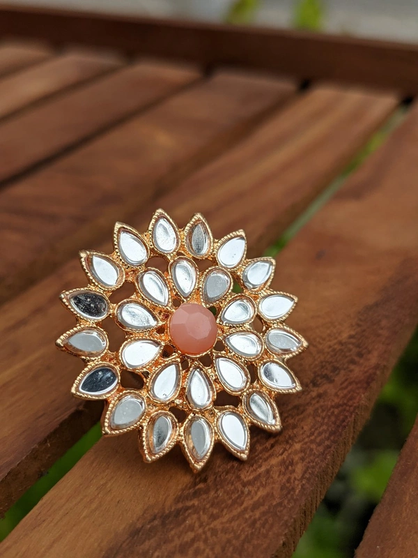 Sheesha Kundan Ring  - Peach 