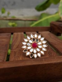 Sheesha Kundan Ring  - Tomato Red 