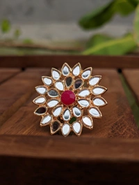 Sheesha Kundan Ring  - Tomato Red 