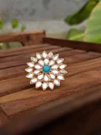 Sheesha Kundan Ring  - Turquoise Blue 