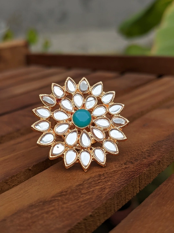 Sheesha Kundan Ring  - Turquoise Blue 