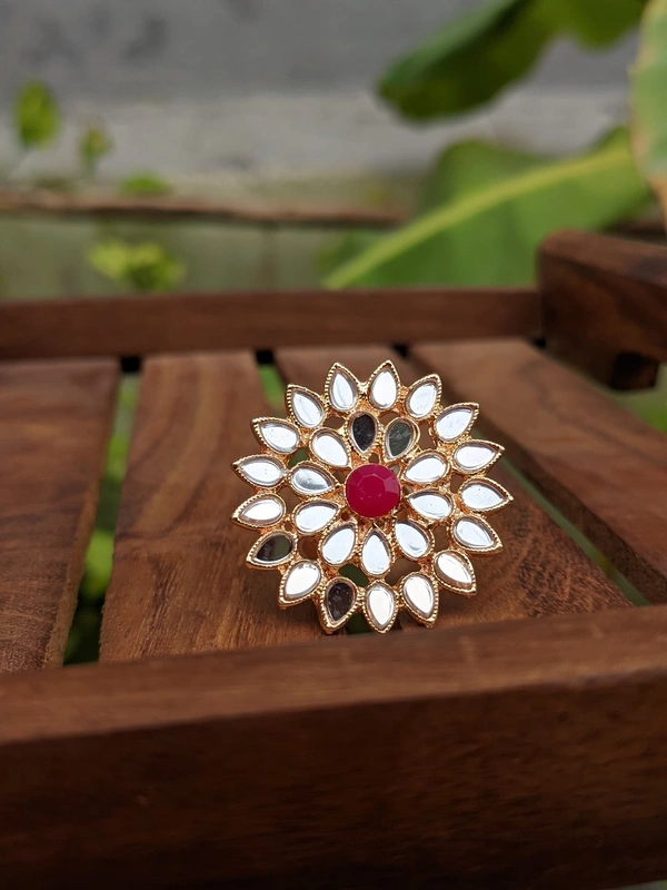 Sheesha Kundan Ring  - Magenta 