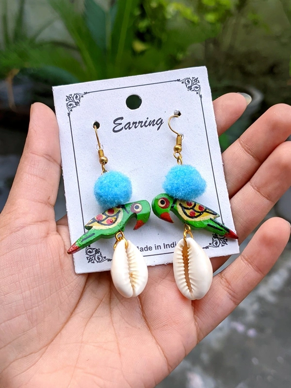 Handmade Wooden Parrot Earrings 