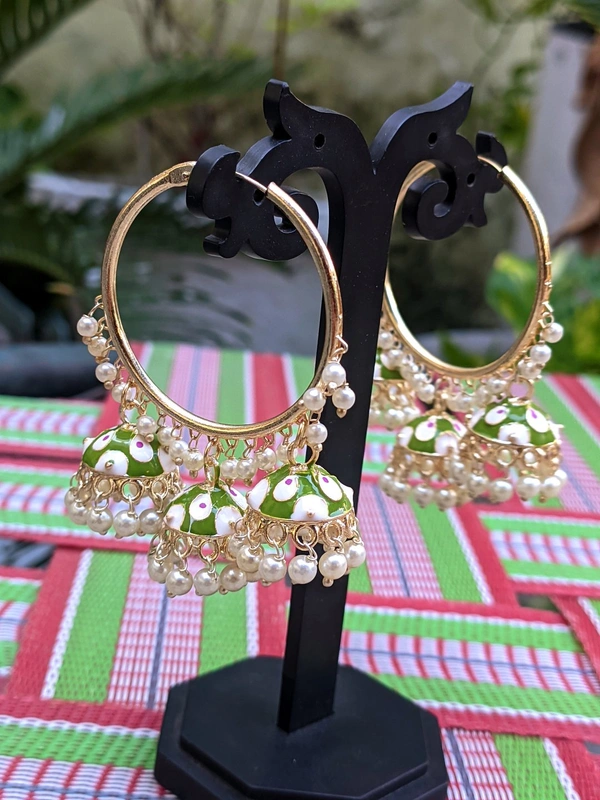 Meenakari Baali Jhumki  - Olive Green
