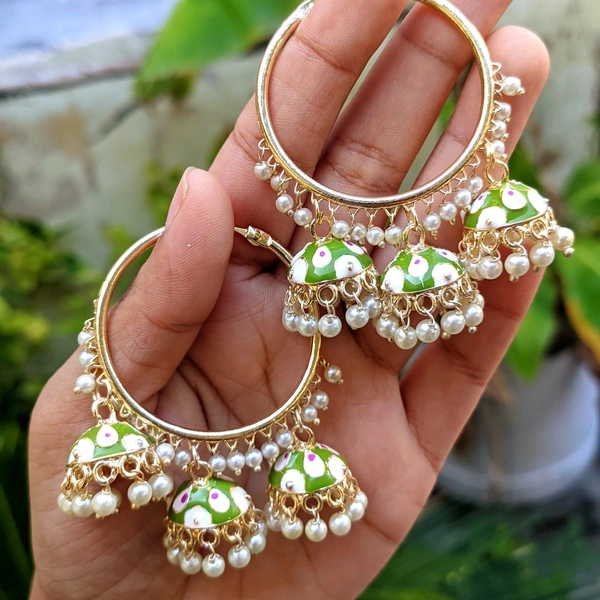Meenakari Baali Jhumki  - Olive Green