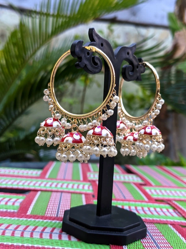 Meenakari Baali Jhumki  - Red