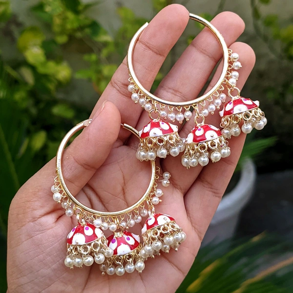 Meenakari Baali Jhumki  - Red