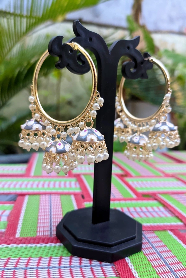Meenakari Baali Jhumki  - Grey