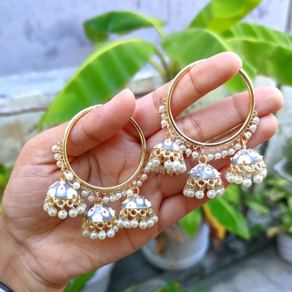 Meenakari Baali Jhumki  - Grey