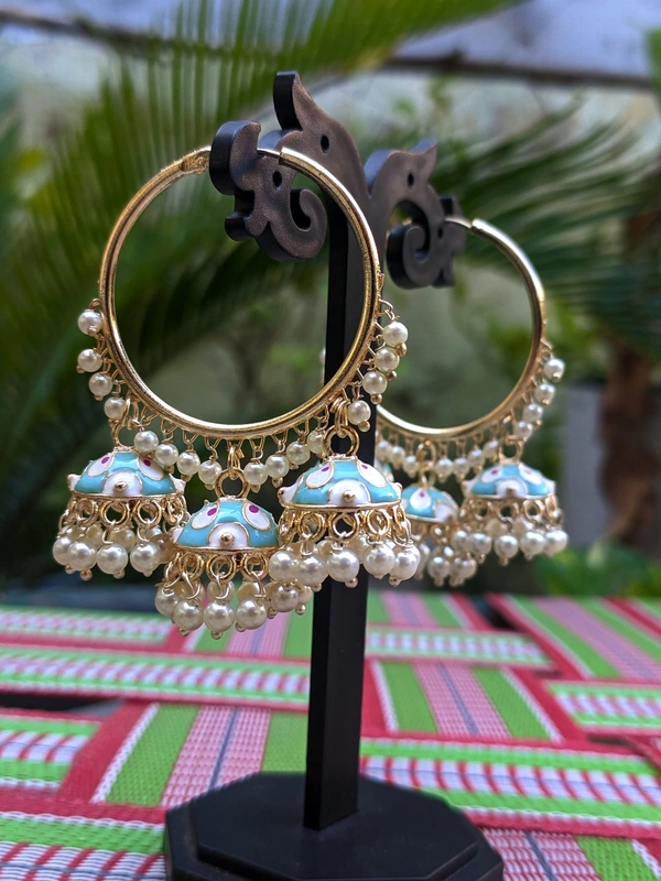 Meenakari Baali Jhumki  - Sky-blue