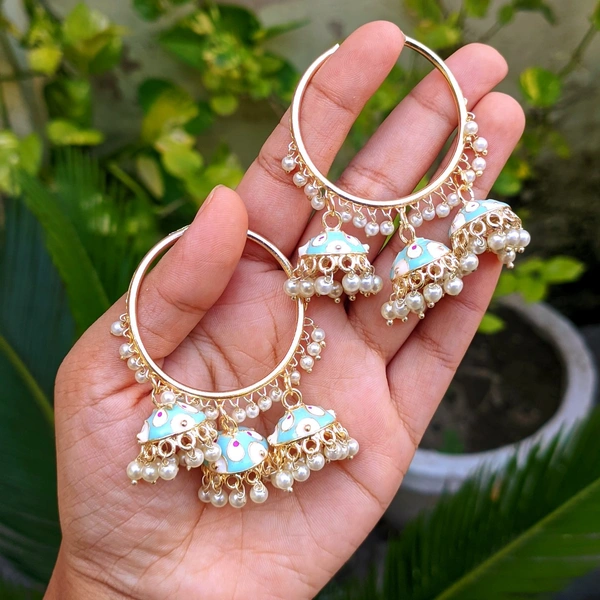 Meenakari Baali Jhumki  - Sky-blue