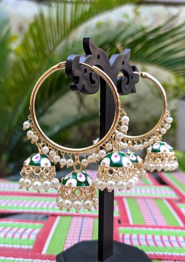 Meenakari Baali Jhumki  - Dark Green