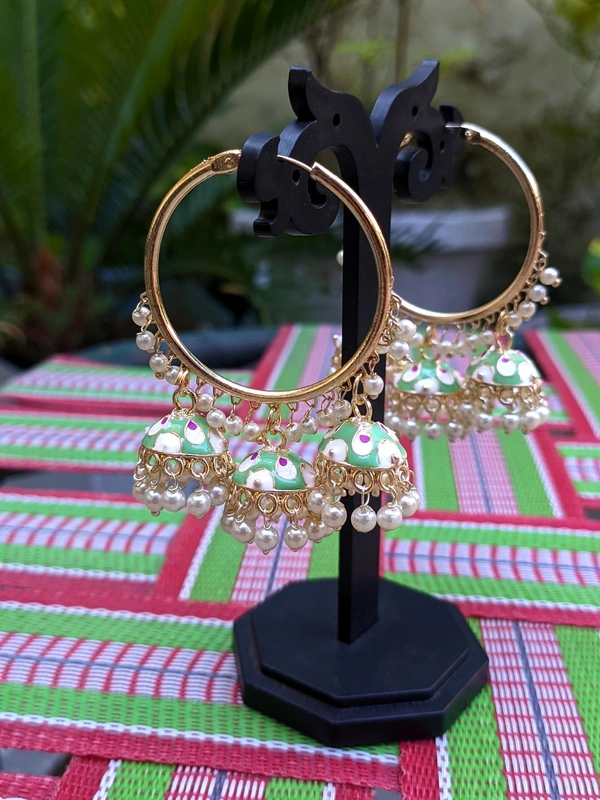 Meenakari Baali Jhumki  - Mint Green