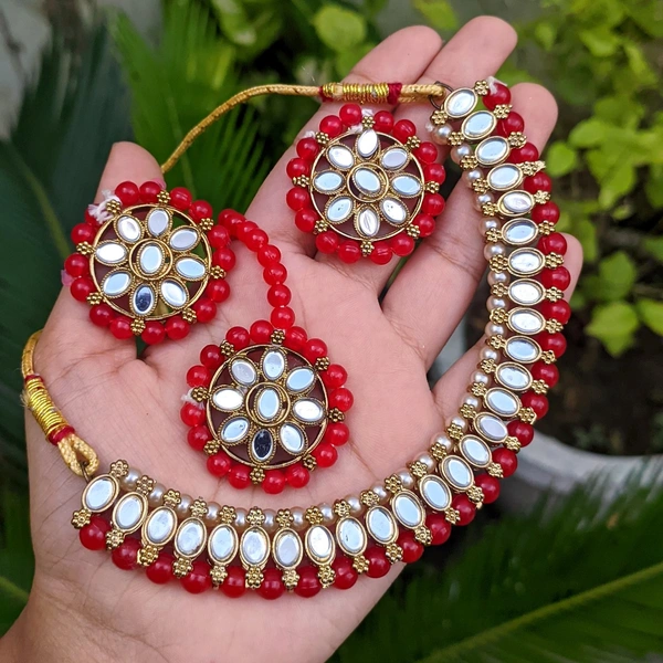 Sheesha Kundan Choker Set  - Red