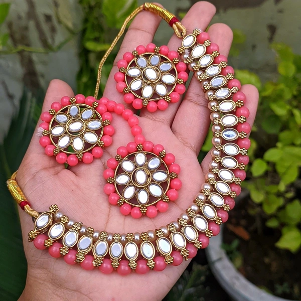 Sheesha Kundan Choker Set  - Coral