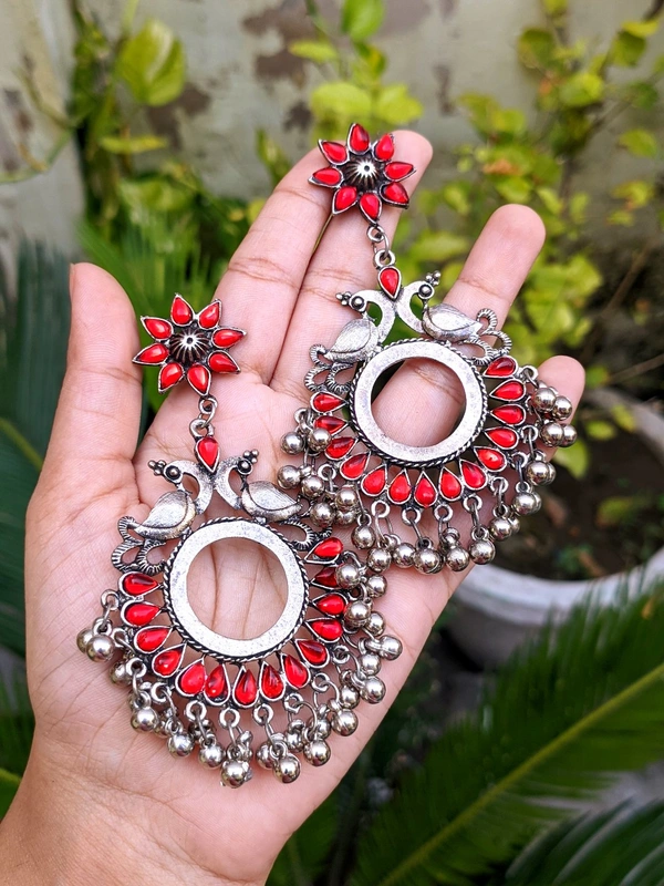 Oxidised Earrings  - Red