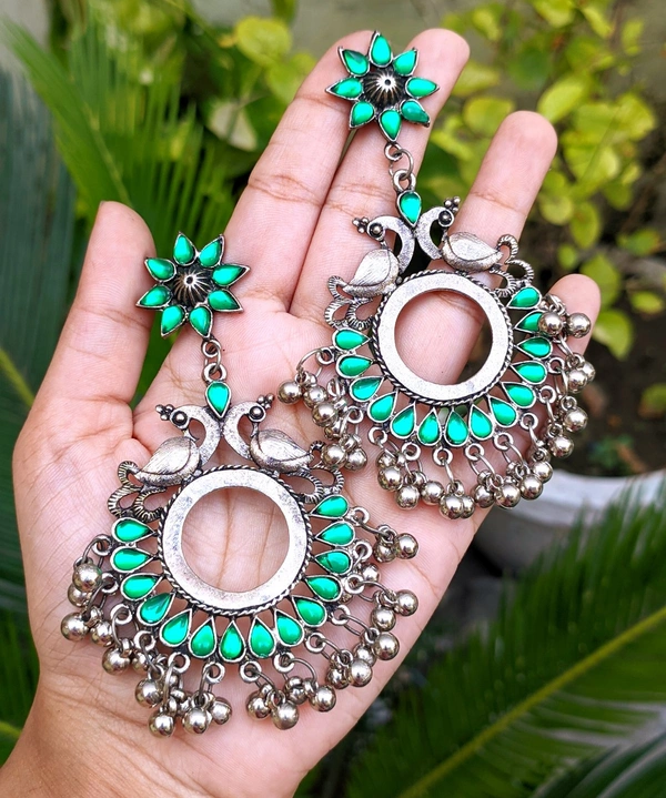 Oxidised Earrings  - Green