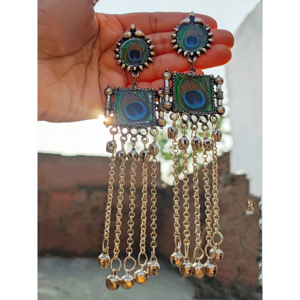 Peacock Long Earrings With Ghungroo 