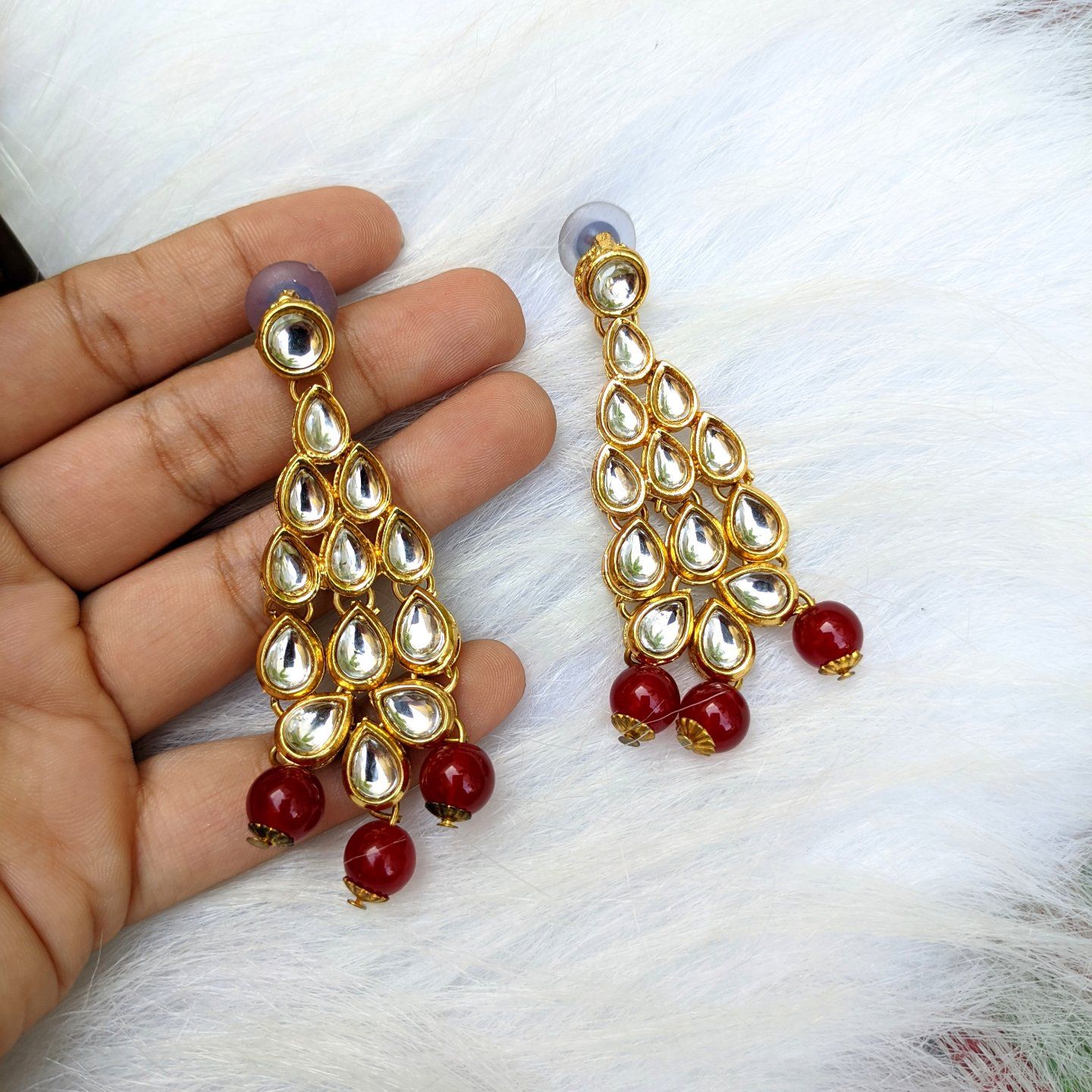 Lotus Red Kundan Meenakari Earrings/Indian Kundan Earring/Red Sabyasachi  Earring | eBay