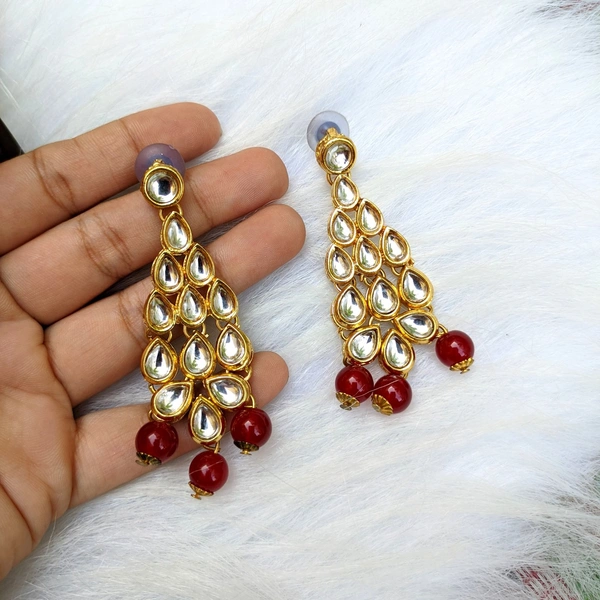 Kundan Drop Earrings  - red