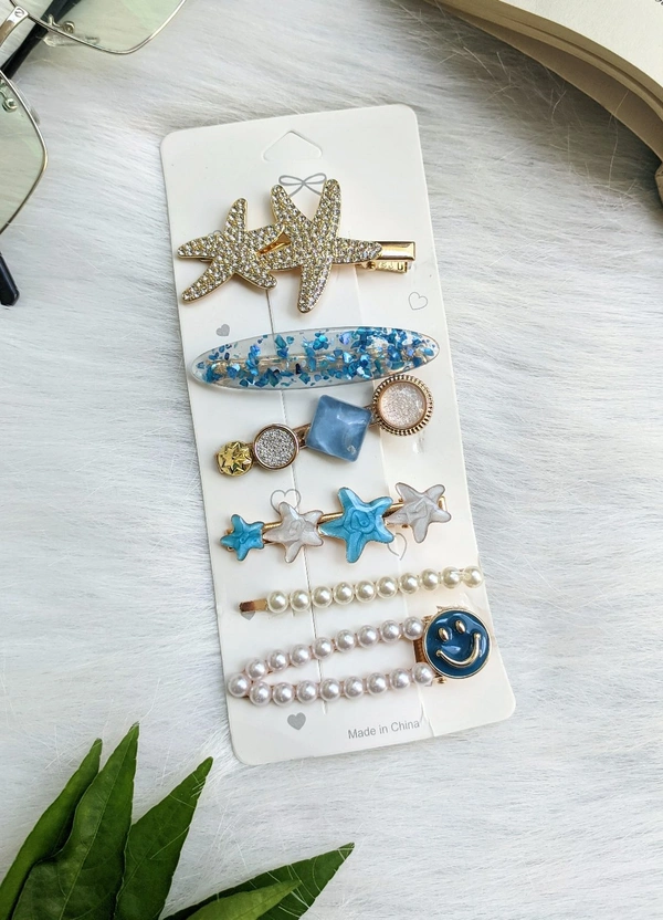 Hair Clip Card Set Of 6 - Blue