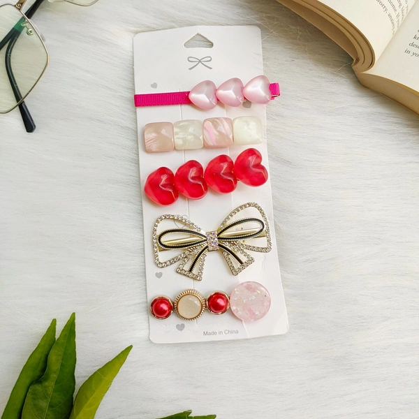 Hair Clip Card Set Of 5 - Pink