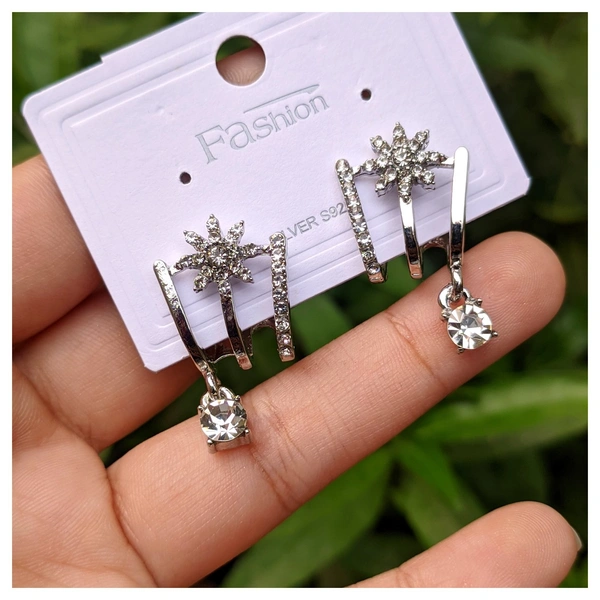 Korean Earring- Flower Star  - Silver