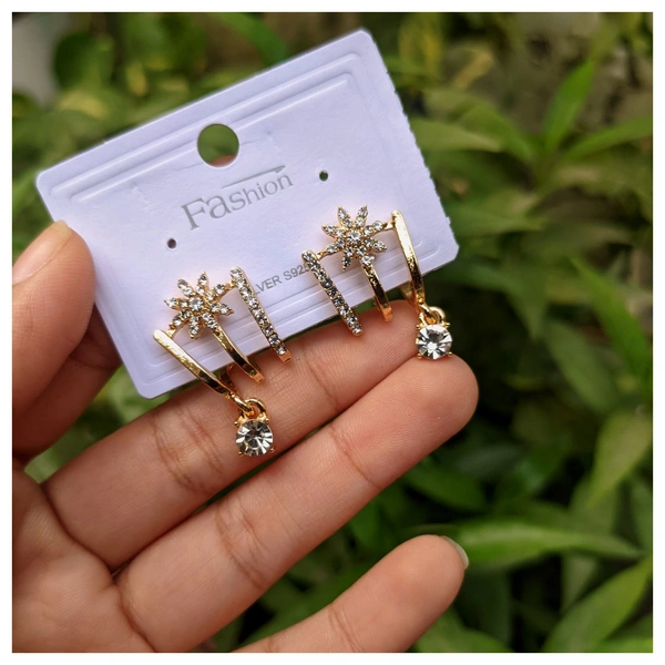 Korean Earring- Flower Star  - Gold