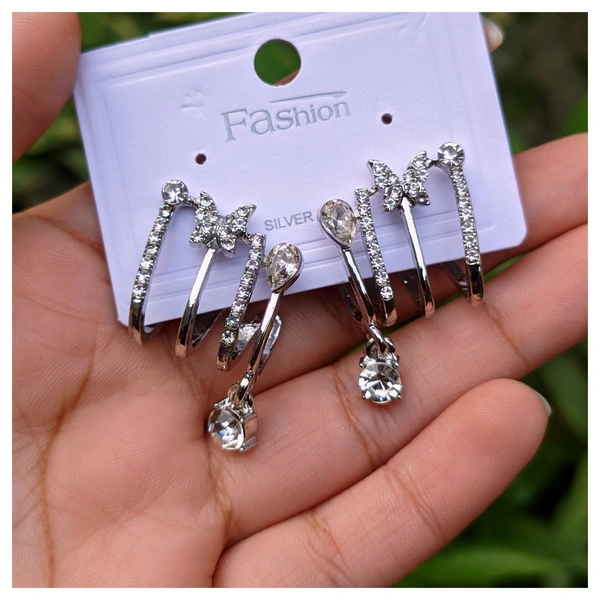 Korean Earring- Single Butterfly  - Silver