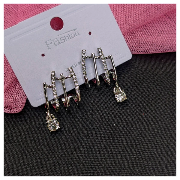 Korean Earring- 4 Lines  - Silver