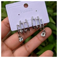 Korean Earring- 4 Lines  - Silver