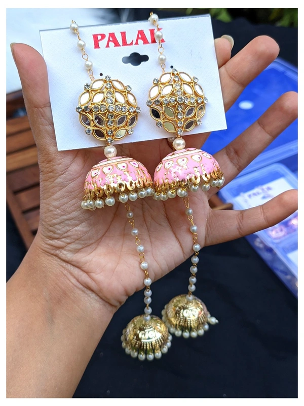 Kashmiri Jhumki With Mirror - Pink