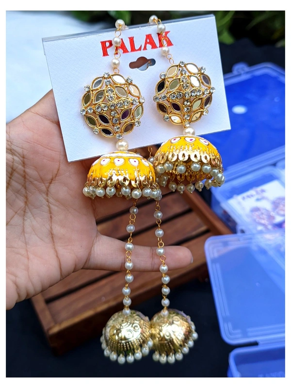 Kashmiri Jhumki With Mirror - Yellow