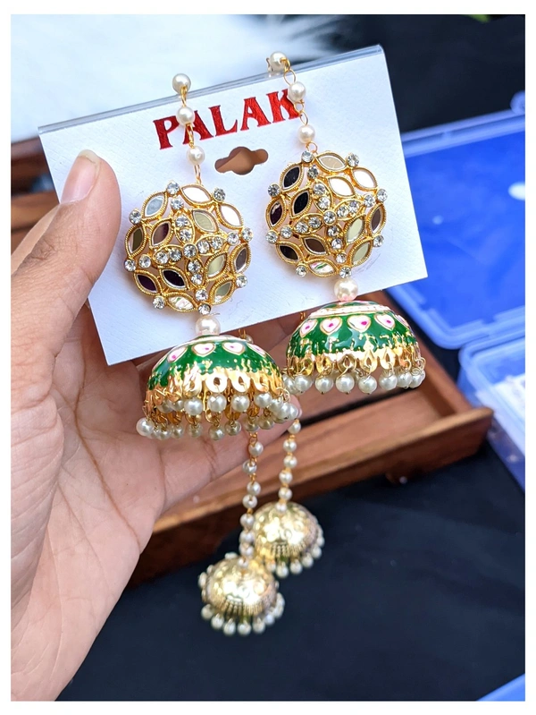 Kashmiri Jhumki With Mirror - Green