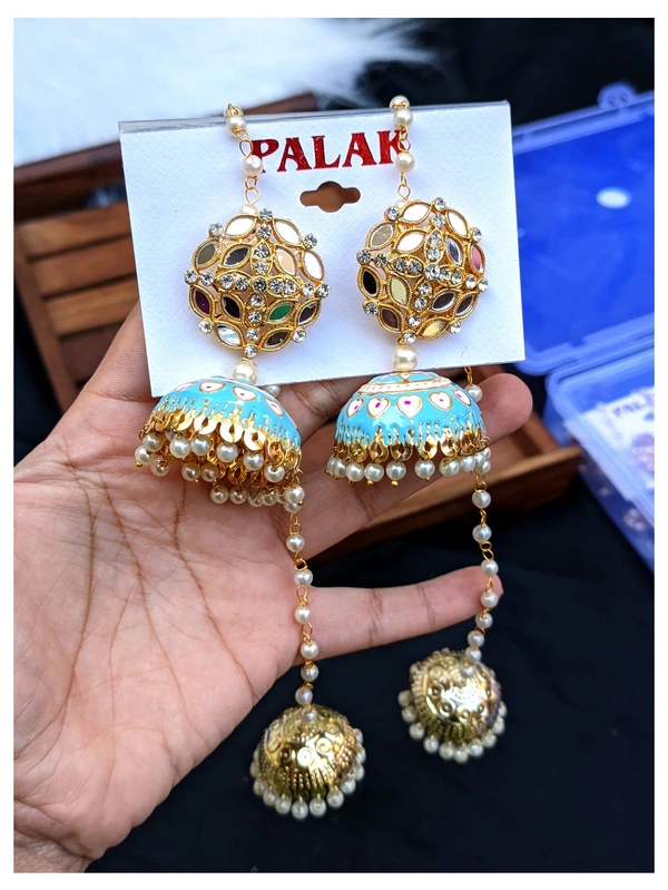 Kashmiri Jhumki With Mirror - sky blue