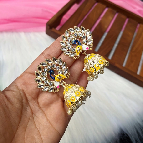 Small Meenakari Jhumki  - Yellow