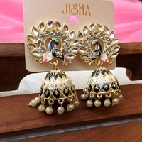 Small Meenakari Jhumki  - Black