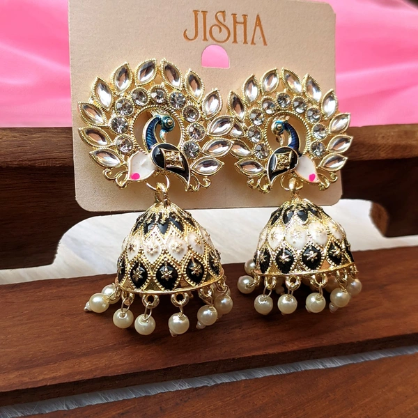 Small Meenakari Jhumki  - Black